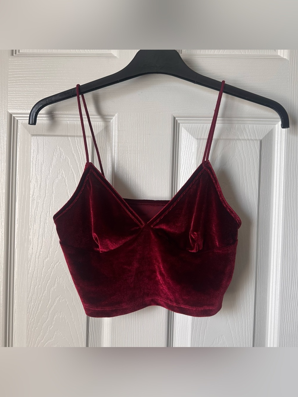 SHEIN BAE Women Red Solid Velvet Wireless Bralette Bra Spaghetti Strap S